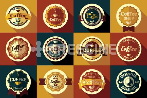 유토이미지 Collection of vintage retro coffee stickers badges ribbons