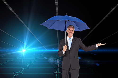 Composite Image Of Peaceful Businessman Holding Blue Umbrella