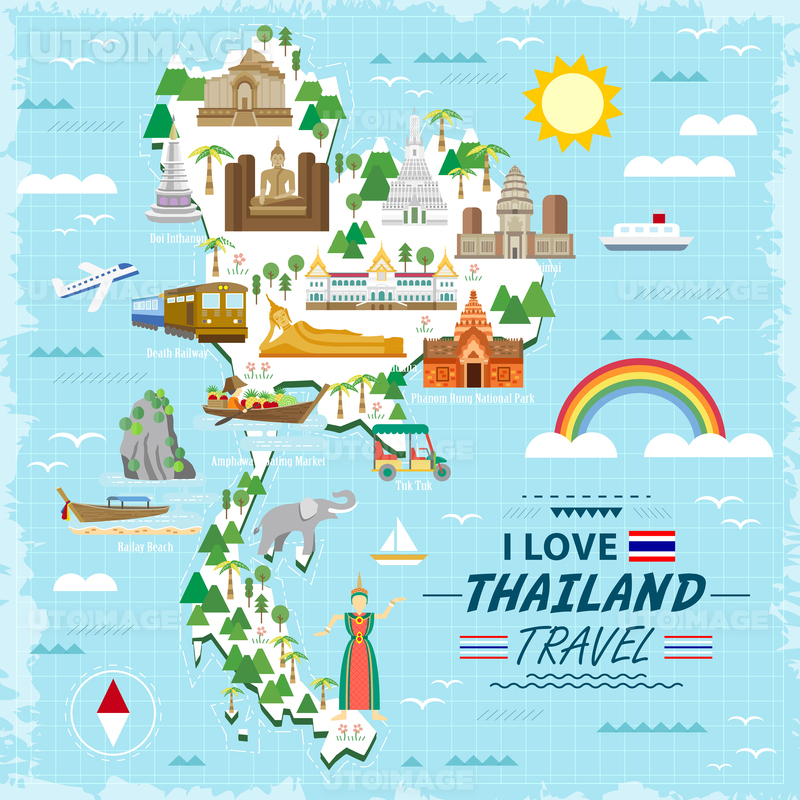 Adorable Thailand Travel Concept Poster In Flat Style