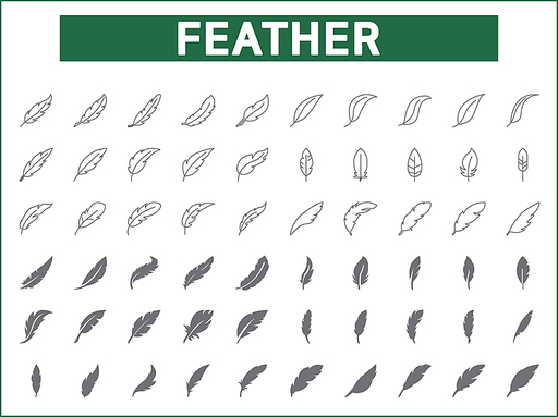 Simple Set of feather Related Vector Line Icons. Vector collection of wing, pen, quill, floating, arrow and design elements symbols or logo elements in thin outline.