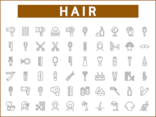 Simple Set of hair Related Vector Line Icons. Vector collection of beauty and hairstyle symbols or logo elements in thin outline.