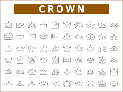 Simple Set of crown Related Vector Line Icons. Vector collection of king and queen crowns symbols or logo elements in thin outline.