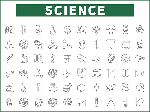 Simple Set of science Related Vector Line Icons. Contains such Icons as atom, molecule, laboratory, planet, physics, experiment, microscope, chemical and more.