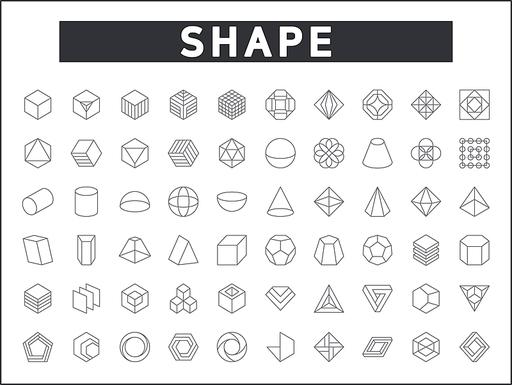 Simple Set of 3D Shapes Related Vector Line Icons. Contains such Icons as geometric, octagon, Triangle, circle, hexagon, abstract, cube, linear symbols and more.