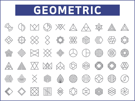 Simple Set of geometric Related Vector Line Icons. Contains such Icons as diamond, octagon, Triangle, circle, hexagon, abstract, cube, linear symbols and more.