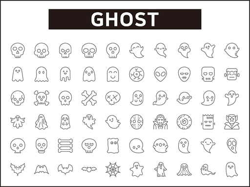 Set of 60 Ghost and Halloween line style. Contains such icons as Frankenstein, Skeleton, Eyeball, spook, alien, boo and other elements.