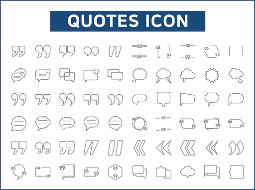 Set of 60 Quotes and speech bubble line style. Contains such icons as messages, chat, quotation, pop-up and other elements.