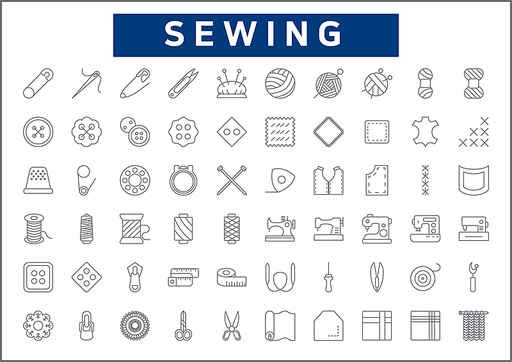 Set of 60 Sewing and Handmade line style. Contains such icons as tailor, knitting, fabric, leather, acrylic, textile, wool, cotton, pin, button and other elements.