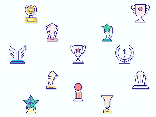 Vector illustration of a cute Trophy elements. Contains such as winner, reward, star, award, medal, badge and more. Flat illustration style line drawing and background color blue.