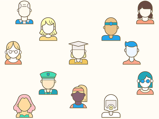 Set of Character, men, women, emoji, face, uniform and Avatar. minimal flat vector illustration of different types of icon. people illustration.