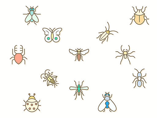 Insect and bug element Vector illustration. cockroach, Butterfly, Spider, Mosquito, Pitcher bug, Cricket, fly, Ant, bee and more. Flat illustration.