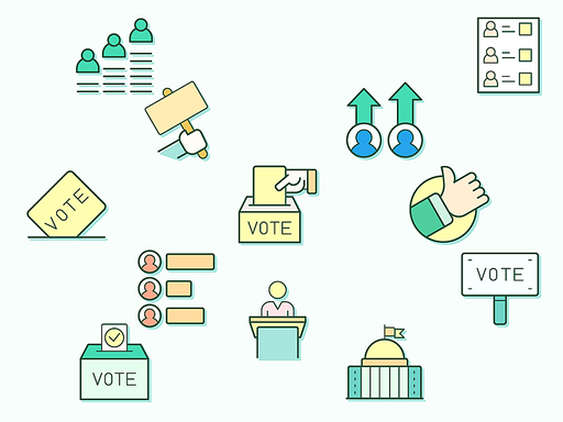 vote and politics element Vector illustration. democracy, government, tribune, president, protest, voting, polls and more. Flat illustration.