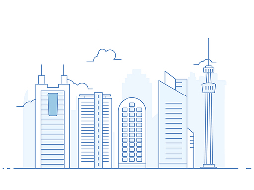 Thin line City landscape. Downtown landscape with high skyscrapers. architecture City landscape template. buildings and store, shop Isolated outline illustration.