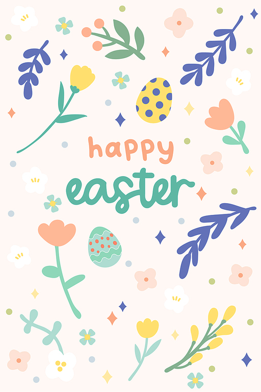 Hand-drawn happy easter day background. seamless pattern for decoration, adorable, cute easter floral style.