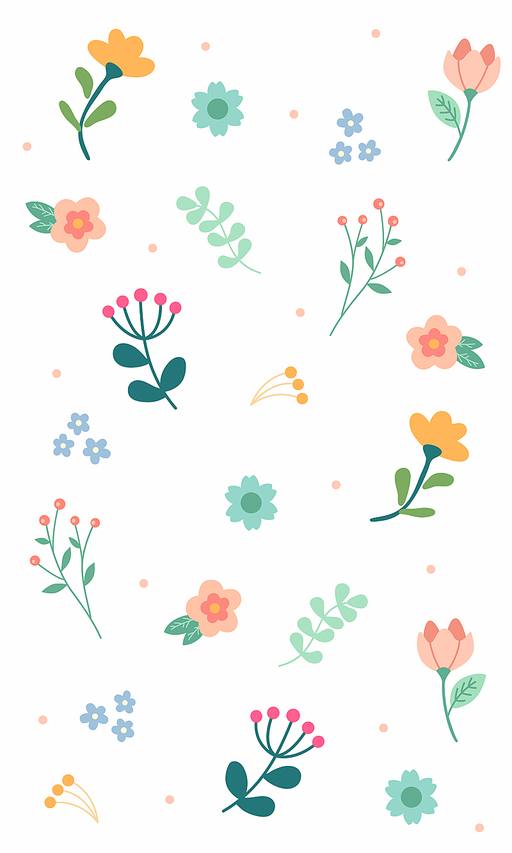 Vector of Colorful floral design pattern. Blooming spring flowers bouquet and leaf, floral elements.