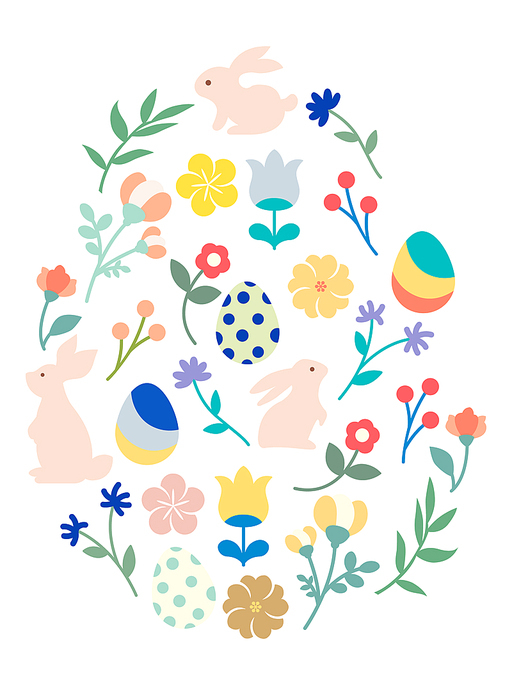 Happy Easter day eggs and flowers background.