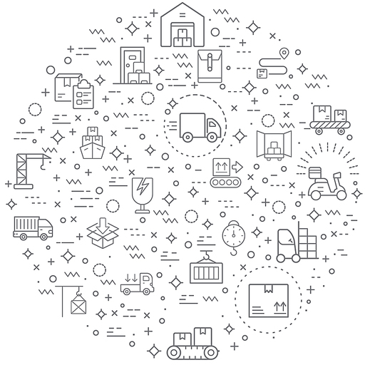 Simple Set of logistics and delivery Related Vector Line Illustration. Contains such Icons as box, shopping, commerce, retail, trade, merchandise, container, vehicle, truck and Other Elements.