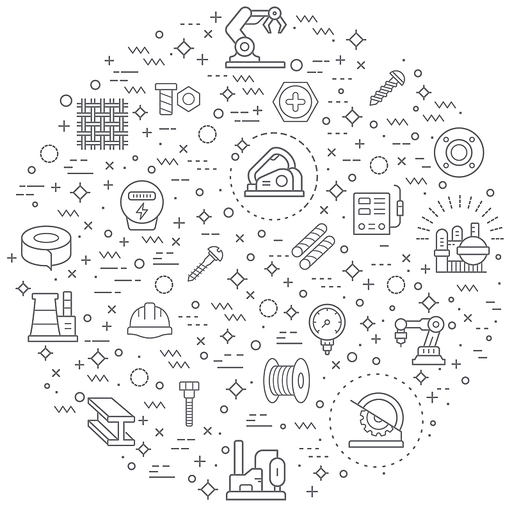 Simple Set of Factory and industrial Related Vector Line Illustration. Contains such Icons as pressure, welding, steel, structure, electric, construction, tool and Other Elements.