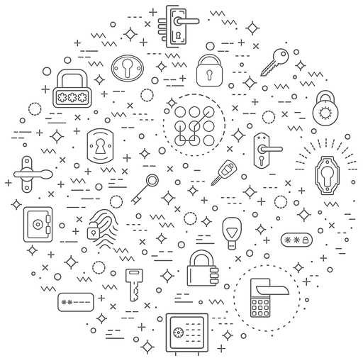 Simple Set of Key and Lock Related Vector Line Illustration. Contains such Icons as door handle, knob, keyhole, safety, entrance, closed, protection, private, security and Other Elements.