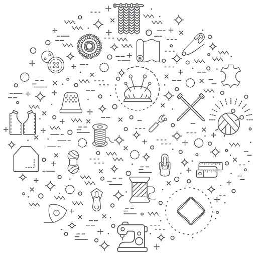 Simple Set of Sewing and Handmade Related Vector Line Illustration. Contains such Icons as tailor, knitting, fabric, leather, acrylic, textile, wool, cotton, pin, button and Other Elements.