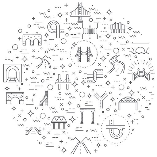 Simple Set of bridge and road Related Vector Line Illustration. Contains such Icons as street, way, path, track, route, navigation, tunnel, transport and Other Elements.