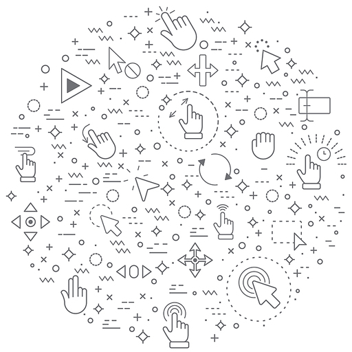 Simple Set of hand cursors and Gestures Related Vector Line Illustration. Contains such Icons as pointer, click, motion, sign, icon, signal, Pose, selection and Other Elements.