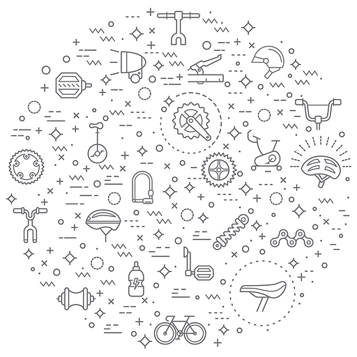 Simple Set of bicycle and bike Related Vector Line Illustration. Contains such Icons as sport, bike part, biking, exercise, vehicles, components, Helmet and Other Elements.