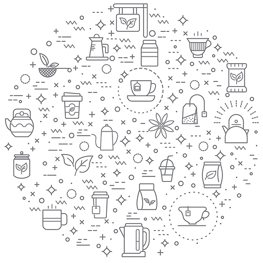 Simple Set of tea and drink Related Vector Line Illustration. Contains such Icons as star anise, infusion bags, tea strainer, green tea, nature, herbal, rooibos and Other Elements.