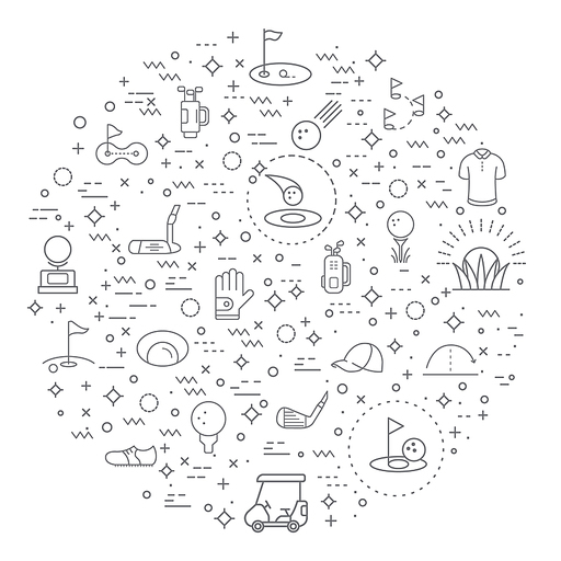 Simple Set of golf Related Vector Line Icons.Vector collection of sport, ball, field, stick, glove, cart, umbrella, flag and design elements symbols or logo element.