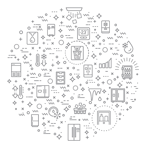 Vector illustration of fridge and refrigerator elements. Contains such as household, appliances, ice, snowflake, kitchen, Celsius, Fahrenheit and more.