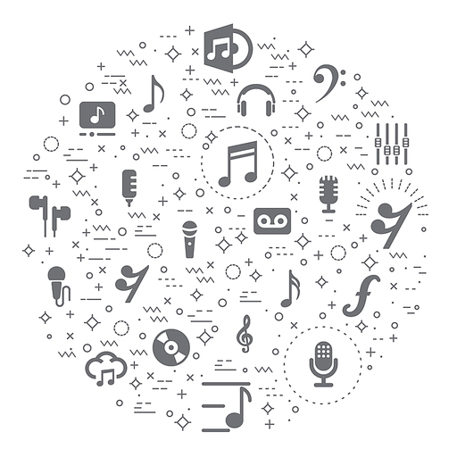 Simple Set of music and music note Related Vector Line Illustration. Contains such Icons as media, sound, multimedia, audio, musical, waveform and more.