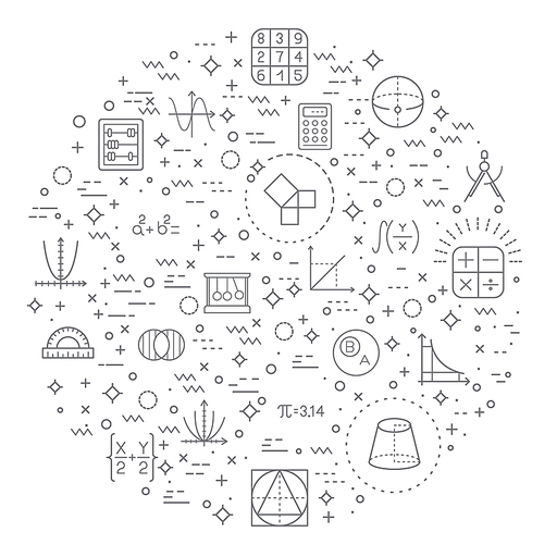 Simple Set of mathematics and math Related Vector Line Illustration. Contains such Icons as accounting, abacus, graph, algebra, elementary, analysis, probability, calculator and more.