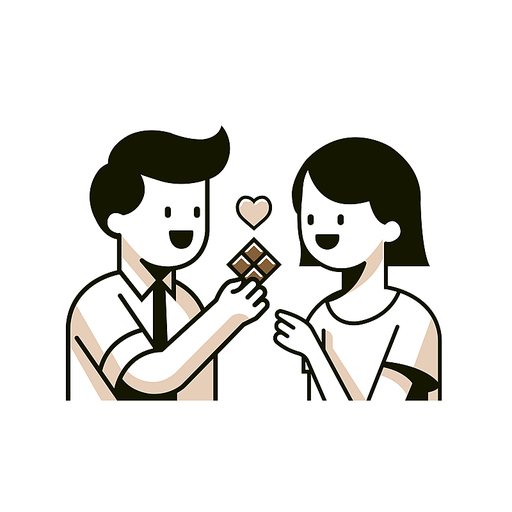 발렌타인 데이에 초콜릿을 나눠먹는 커플 / Valentine's Day couple, vector style, emoji style