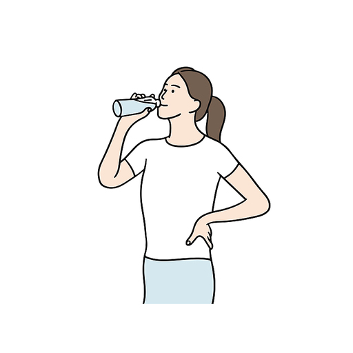 갈증을 해결하기 위해 물을 마시고 있는 여성 일러스트