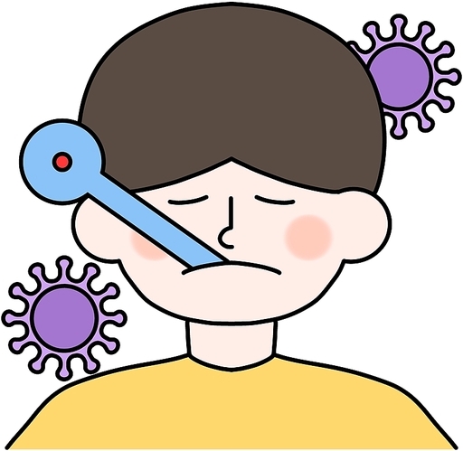 감기 기침 바이러스 열감기 코로나 독감 아픈 어린이 일러스트