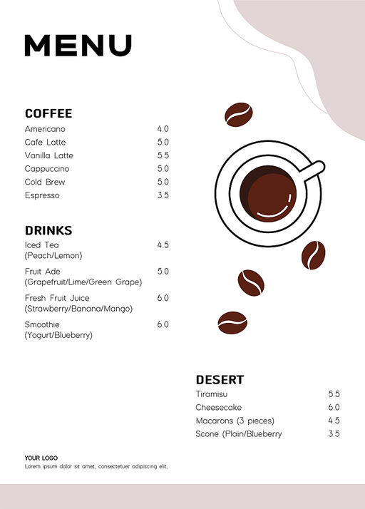 플랫한 디자인의 카페 메뉴 디자인 템플릿