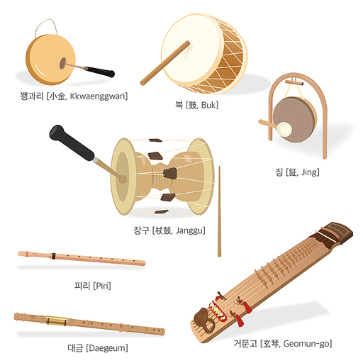 국악기 7종(7 Korean traditional instruments) 일러스트