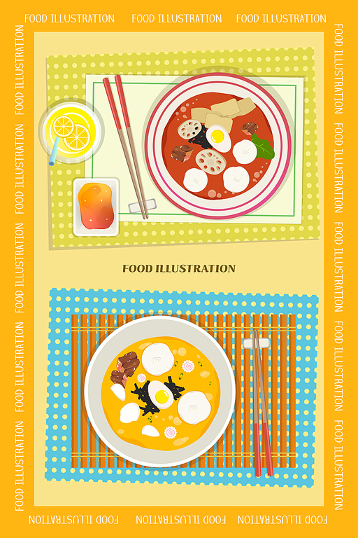 food illust, 마라탕과 만둣국 일러스트 디자인