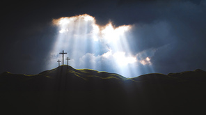 골고다 언덕의  빛과 구름 예수그리스도의 죽음과 부활 그리고 거룩한 십자가