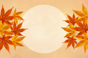 가을소스 - 단풍잎과 보름달 테마 수채화 일러스트