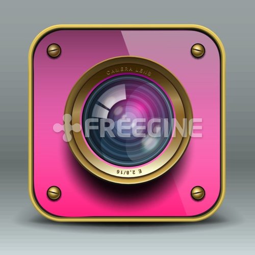 Pink photo camera icon