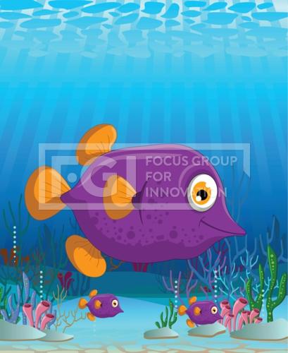 funny  fish with sea life background