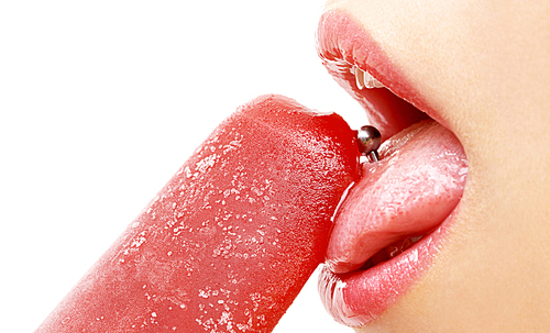 picture of ice-cream, lips and tongue over white