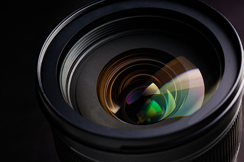 photography, object and art concept - close up of camera lens