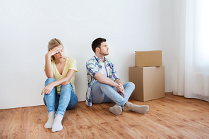 people, relationship difficulties, divorce, conflict and family concept - unhappy couple having argument or break up at home