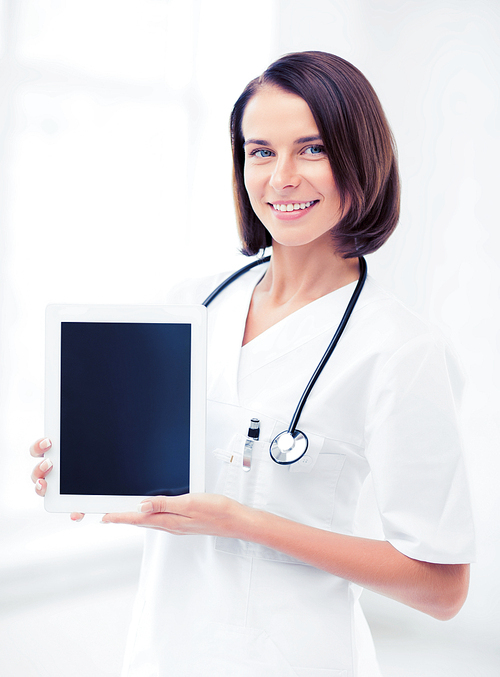 healthcare and medical concept - female doctor with tablet pc