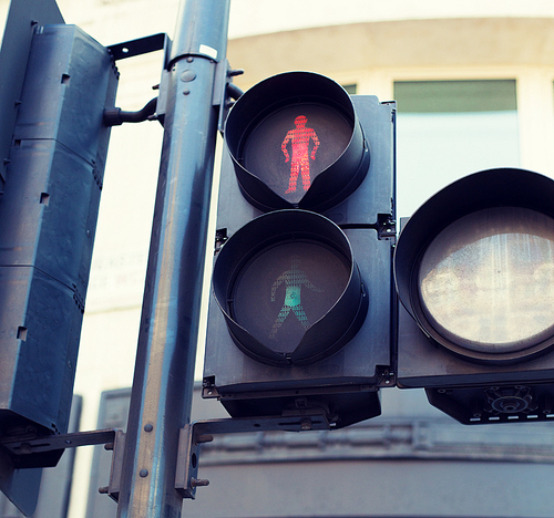 highway code, traffic and city life concept - red pedestrian traffic lights