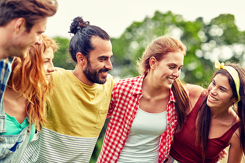 friendship, leisure, summer and people concept - group of smiling friends outdoors