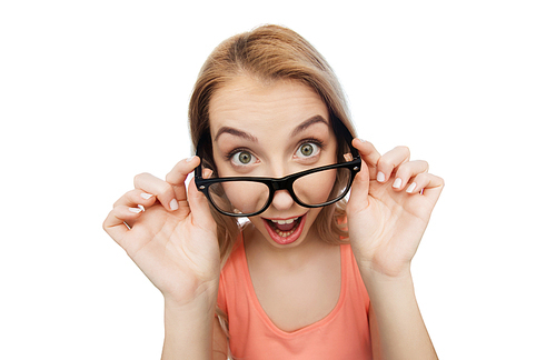 vision, education and people concept - happy smiling young woman or teenage girl eyeglasses