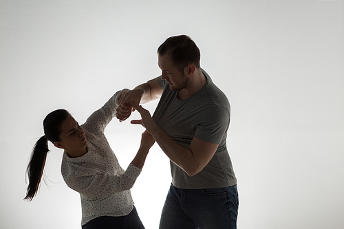 domestic violence, people and abuse concept - angry couple having fight